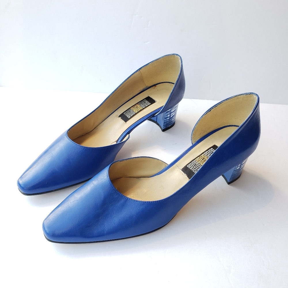 Sergio Zelcer royal blue leather chunky clear heel